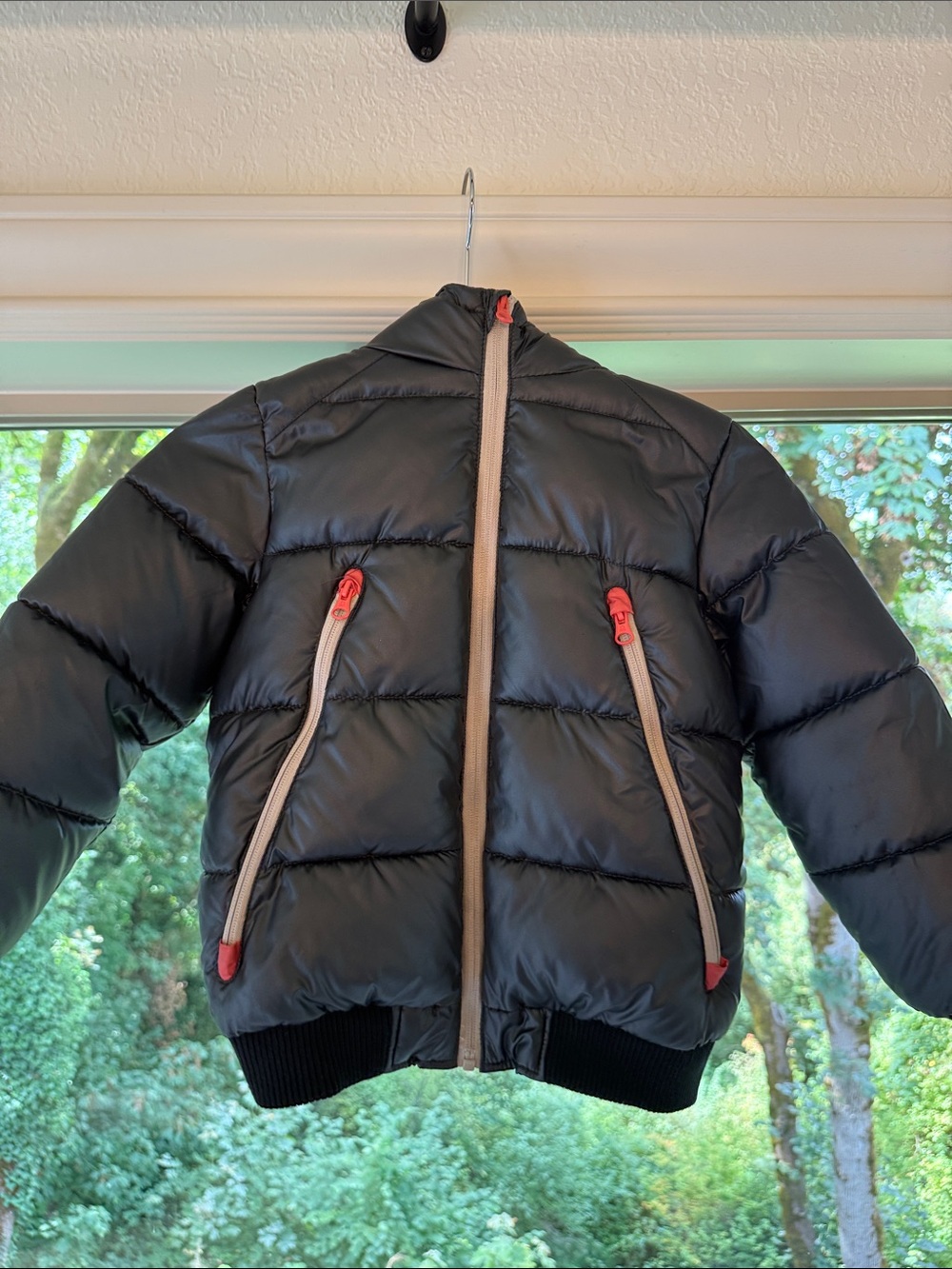 United Colors Of Benetton Black Puffer Jacket with Orange Accents